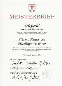 Meisterbrief Erik Gerdel